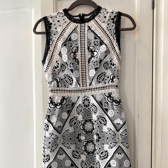 Alexis Keena Lace Overlay Midi Dress in Black and White. Size 0. - Picture 6 of 9